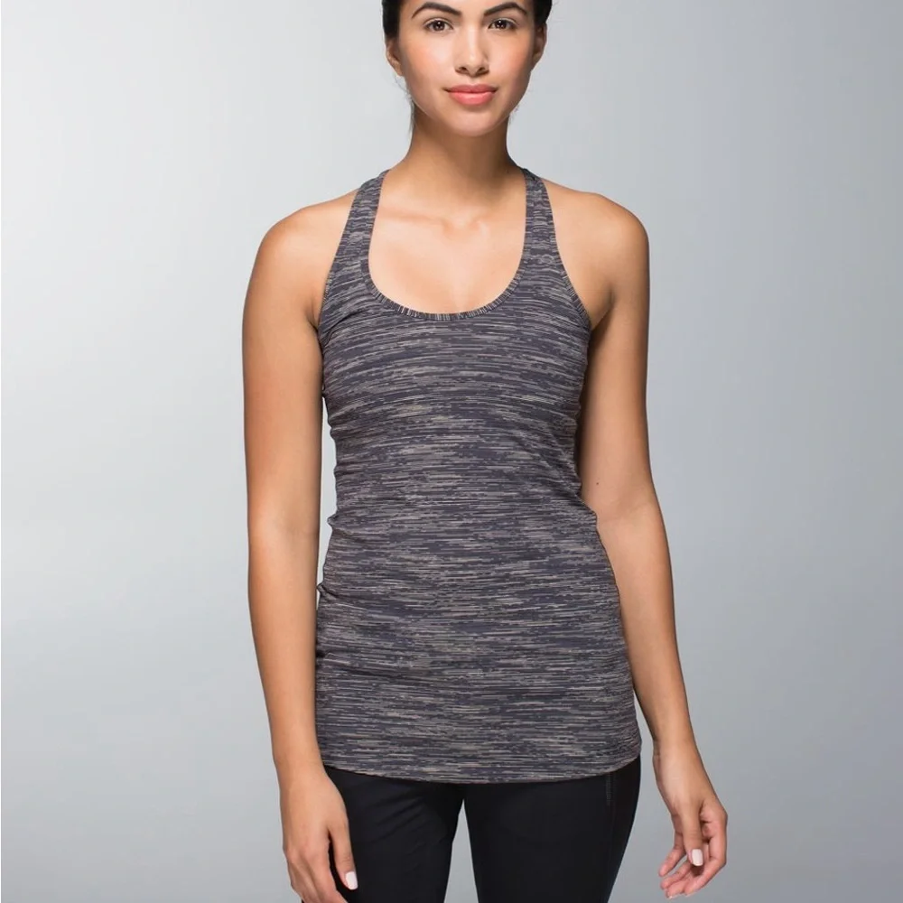 LULULEMON Cool Racerback Tank Top Gray Wee Are From Space W1F26S Striped Sz 8